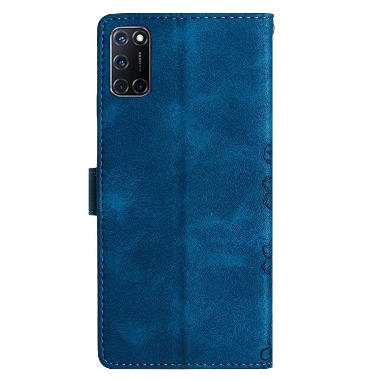 For OPPO A52 / A72 / A92 Cherry Blossom Butterfly Skin Feel Embossed PU Phone Case