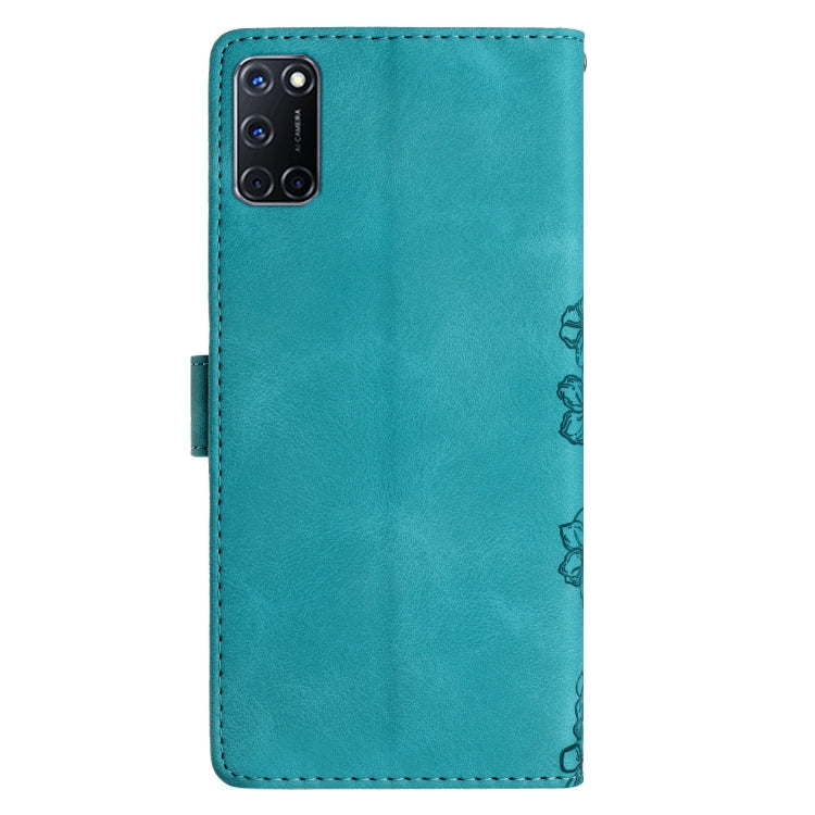 For OPPO A52 / A72 / A92 Cherry Blossom Butterfly Skin Feel Embossed PU Phone Case