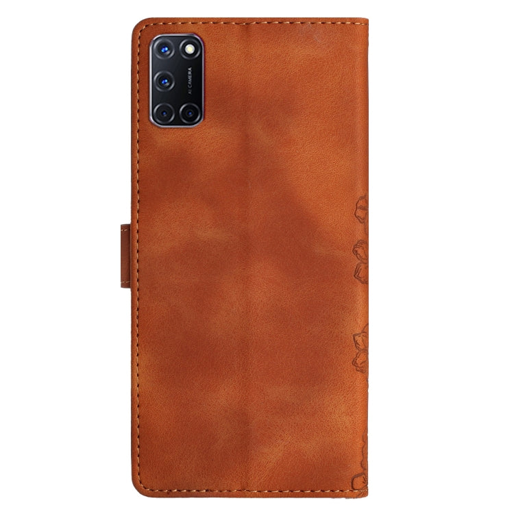 For OPPO A52 / A72 / A92 Cherry Blossom Butterfly Skin Feel Embossed PU Phone Case