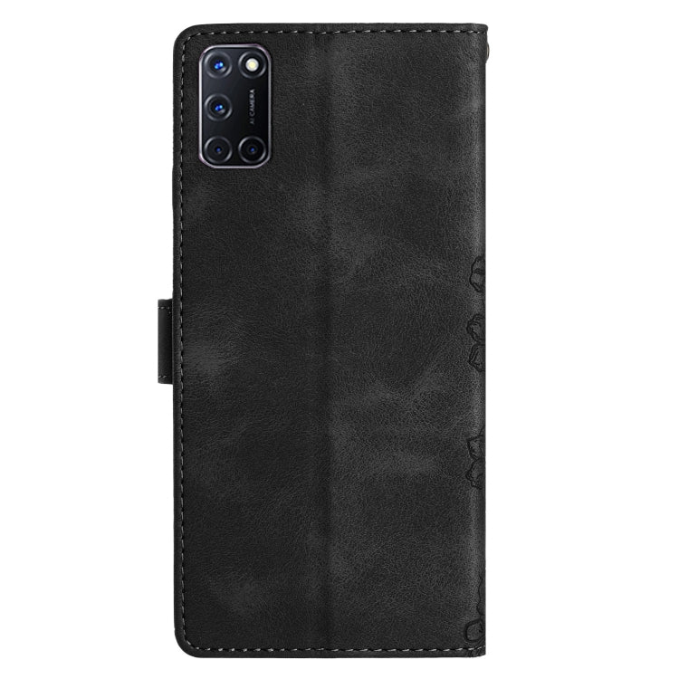 For OPPO A52 / A72 / A92 Cherry Blossom Butterfly Skin Feel Embossed PU Phone Case