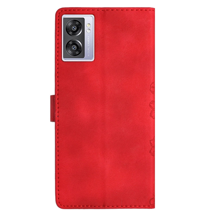 For OPPO A57 4G / A57 5G / A77 5G Cherry Blossom Butterfly Skin Feel Embossed PU Phone Case