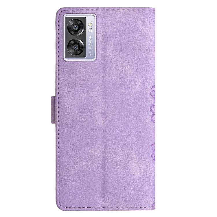 For OPPO A57 4G / A57 5G / A77 5G Cherry Blossom Butterfly Skin Feel Embossed PU Phone Case