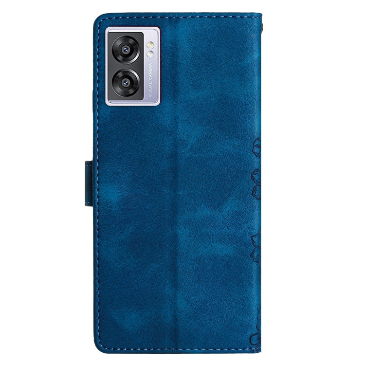 For OPPO A57 4G / A57 5G / A77 5G Cherry Blossom Butterfly Skin Feel Embossed PU Phone Case