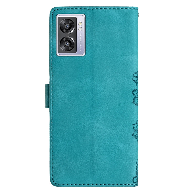 For OPPO A57 4G / A57 5G / A77 5G Cherry Blossom Butterfly Skin Feel Embossed PU Phone Case
