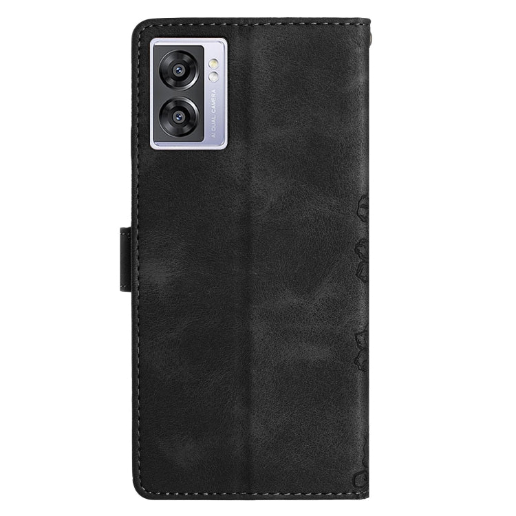 For OPPO A57 4G / A57 5G / A77 5G Cherry Blossom Butterfly Skin Feel Embossed PU Phone Case