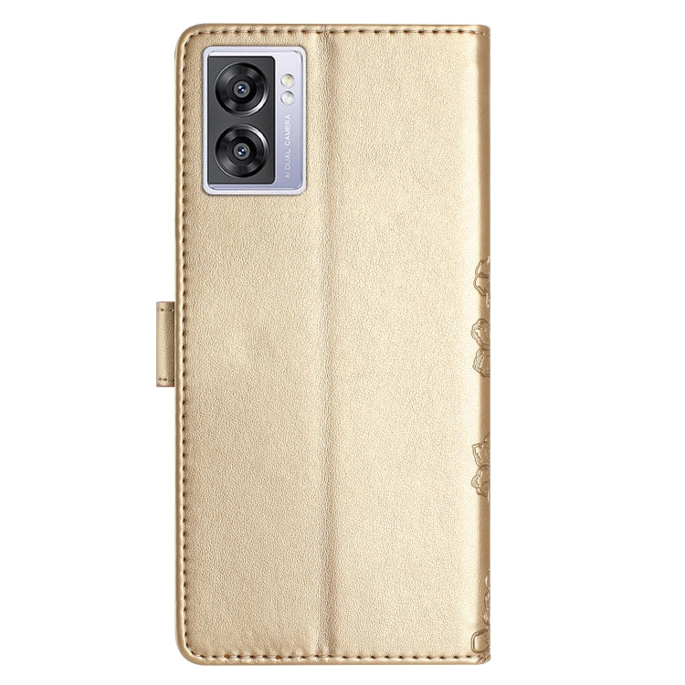 For OPPO A57 4G / A57 5G / A77 5G Cherry Blossom Butterfly Skin Feel Embossed PU Phone Case