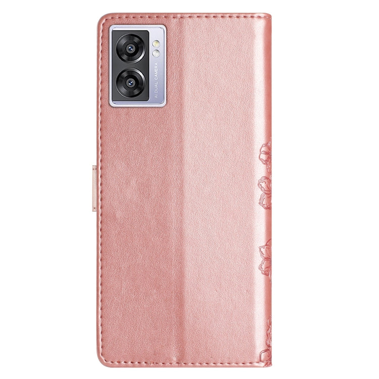 For OPPO A57 4G / A57 5G / A77 5G Cherry Blossom Butterfly Skin Feel Embossed PU Phone Case