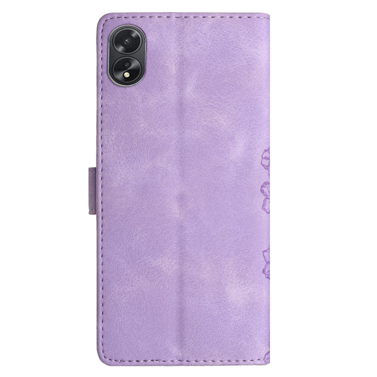 For OPPO A58 / A78 Cherry Blossom Butterfly Skin Feel Embossed PU Phone Case
