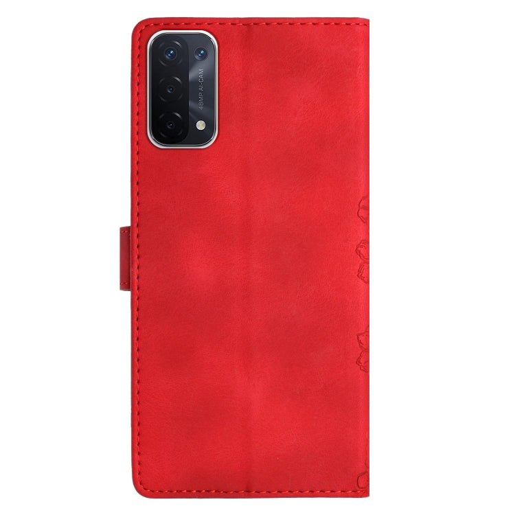 For OPPO A74 5G / A54 5G / A93 5G Cherry Blossom Butterfly Skin Feel Embossed PU Phone Case