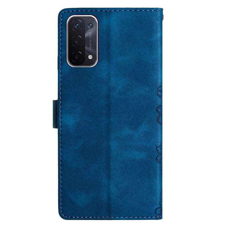 For OPPO A74 5G / A54 5G / A93 5G Cherry Blossom Butterfly Skin Feel Embossed PU Phone Case