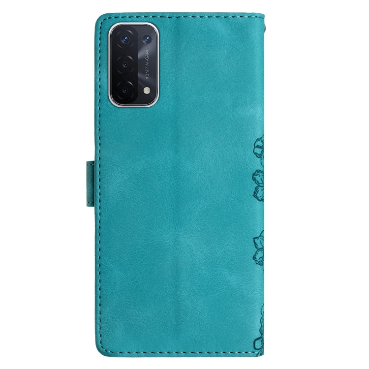 For OPPO A74 5G / A54 5G / A93 5G Cherry Blossom Butterfly Skin Feel Embossed PU Phone Case