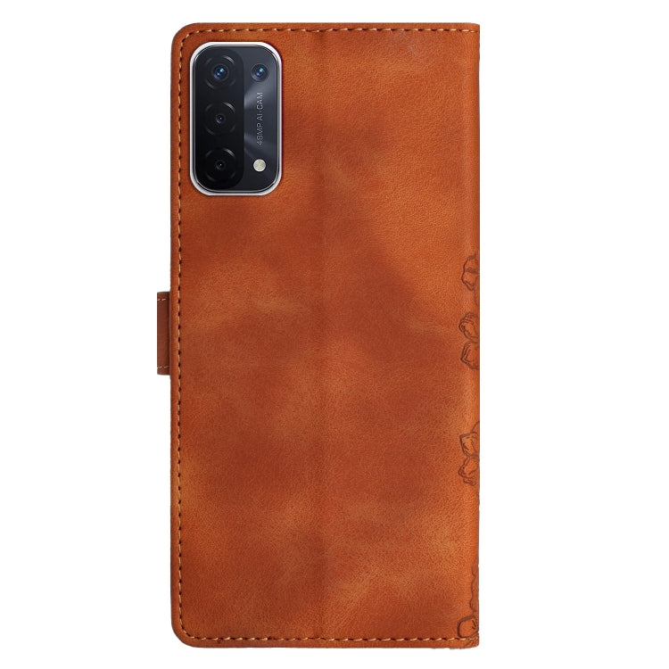 For OPPO A74 5G / A54 5G / A93 5G Cherry Blossom Butterfly Skin Feel Embossed PU Phone Case