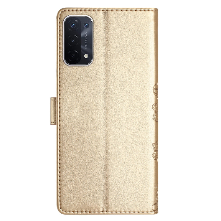 For OPPO A74 5G / A54 5G / A93 5G Cherry Blossom Butterfly Skin Feel Embossed PU Phone Case