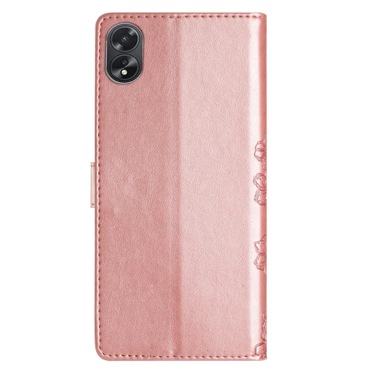 For OPPO A78 / A58 Cherry Blossom Butterfly Skin Feel Embossed PU Phone Case