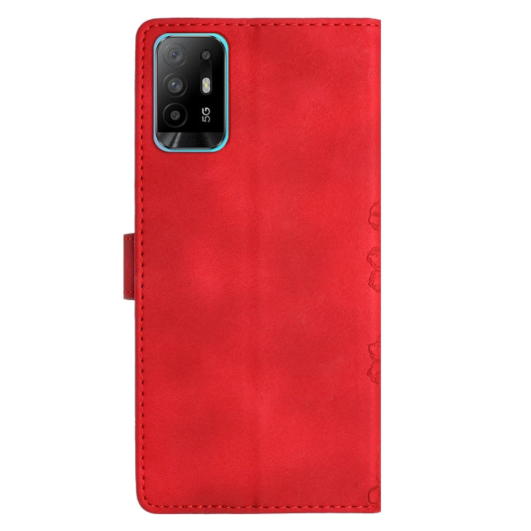 For OPPO A94 5G Cherry Blossom Butterfly Skin Feel Embossed PU Phone Case