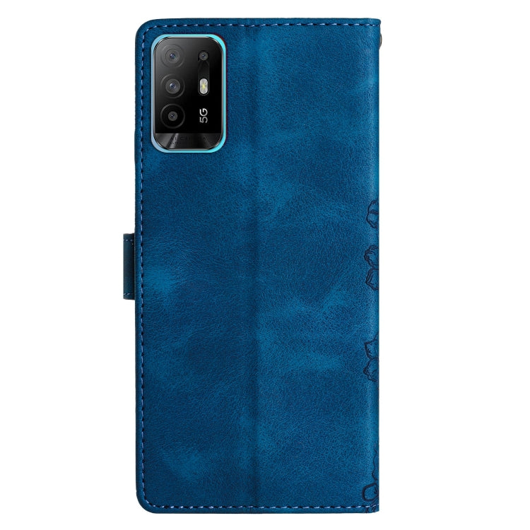 For OPPO A94 5G Cherry Blossom Butterfly Skin Feel Embossed PU Phone Case