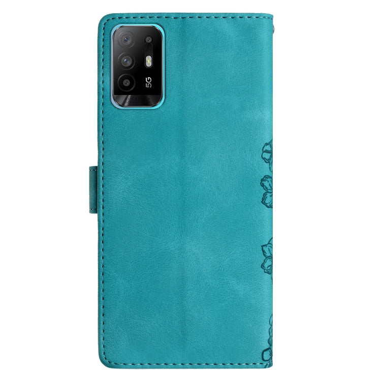 For OPPO A94 5G Cherry Blossom Butterfly Skin Feel Embossed PU Phone Case