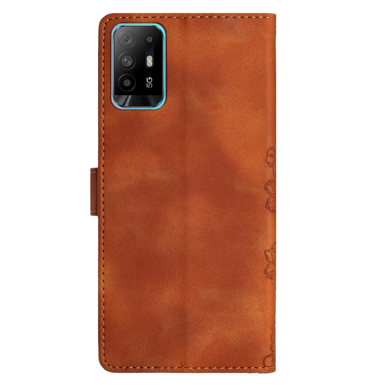 For OPPO A94 5G Cherry Blossom Butterfly Skin Feel Embossed PU Phone Case