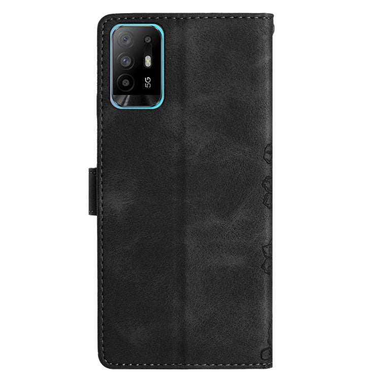For OPPO A94 5G Cherry Blossom Butterfly Skin Feel Embossed PU Phone Case