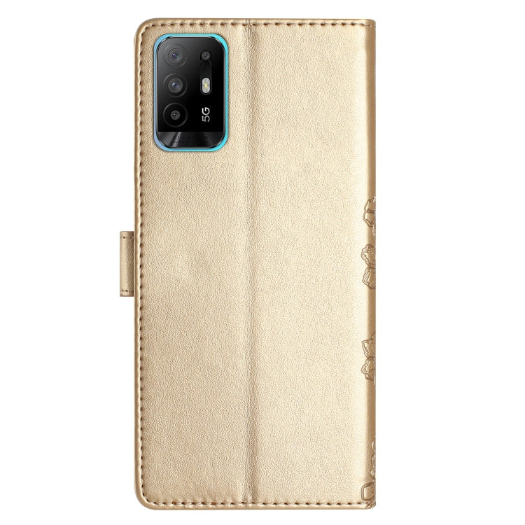 For OPPO A94 5G Cherry Blossom Butterfly Skin Feel Embossed PU Phone Case