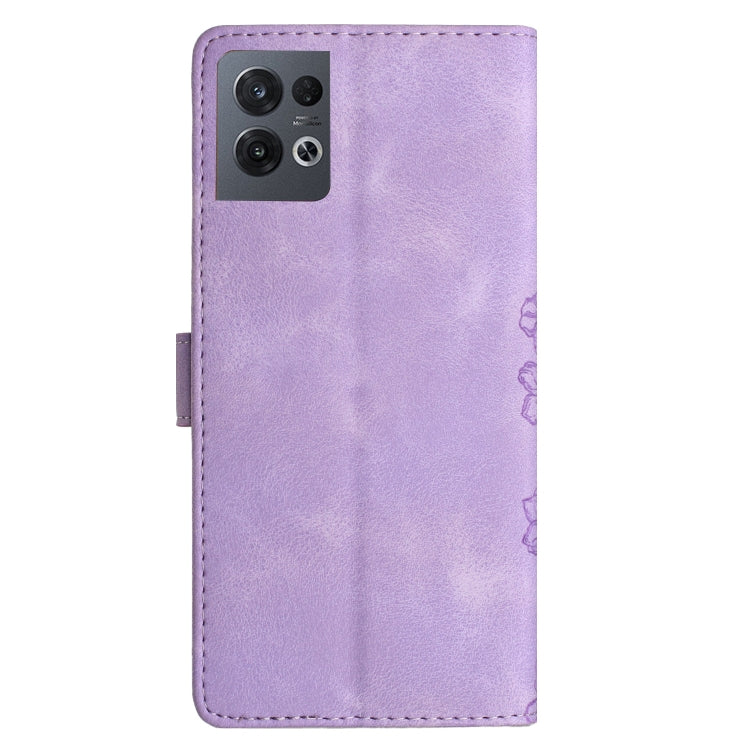 For OPPO Reno8 Pro 5G Global Cherry Blossom Butterfly Skin Feel Embossed PU Phone Case