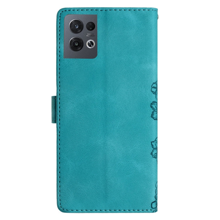 For OPPO Reno8 Pro 5G Global Cherry Blossom Butterfly Skin Feel Embossed PU Phone Case