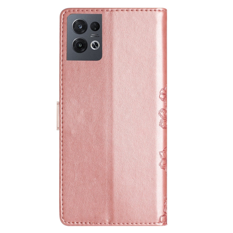For OPPO Reno8 Pro 5G Global Cherry Blossom Butterfly Skin Feel Embossed PU Phone Case