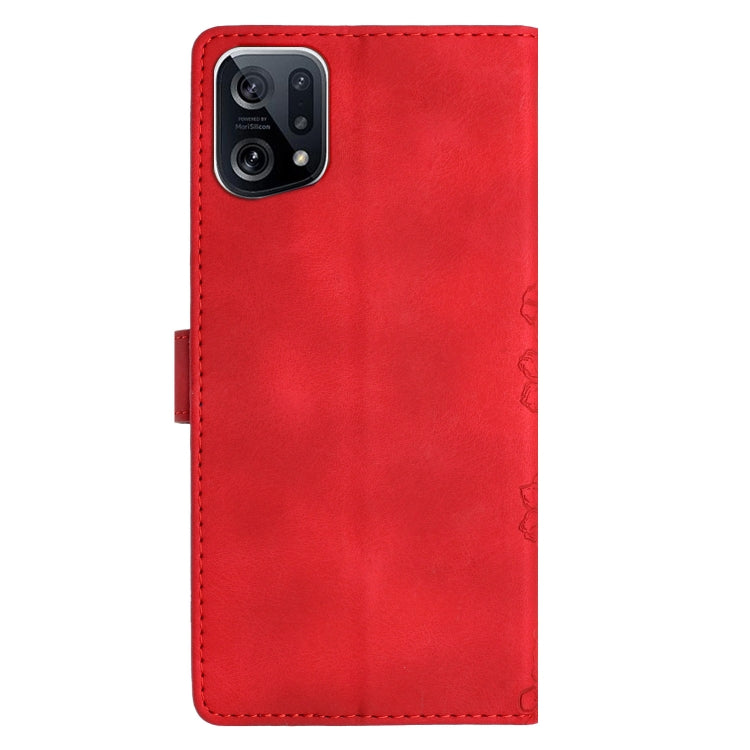 For OPPO Find X5 Cherry Blossom Butterfly Skin Feel Embossed PU Phone Case