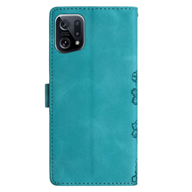 For OPPO Find X5 Cherry Blossom Butterfly Skin Feel Embossed PU Phone Case