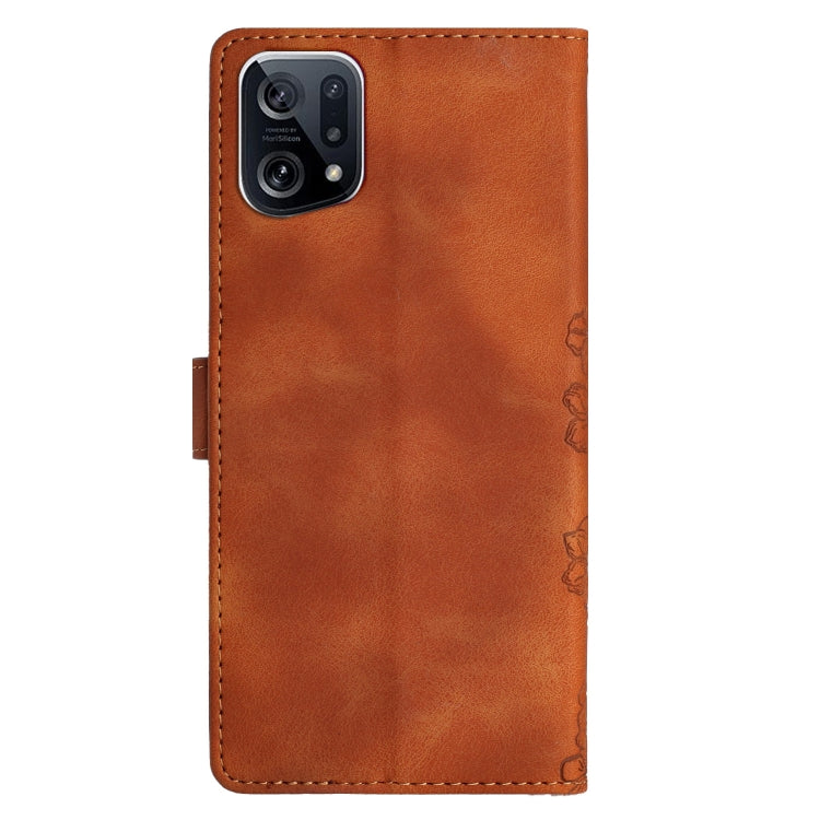For OPPO Find X5 Cherry Blossom Butterfly Skin Feel Embossed PU Phone Case