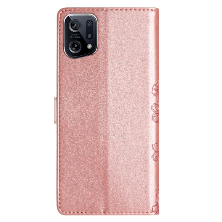 For OPPO Find X5 Cherry Blossom Butterfly Skin Feel Embossed PU Phone Case