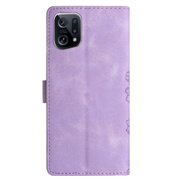 For OPPO Find X5 Pro Cherry Blossom Butterfly Skin Feel Embossed PU Phone Case