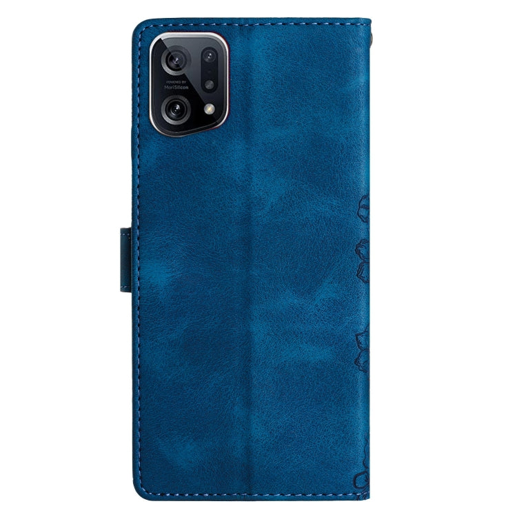 For OPPO Find X5 Pro Cherry Blossom Butterfly Skin Feel Embossed PU Phone Case