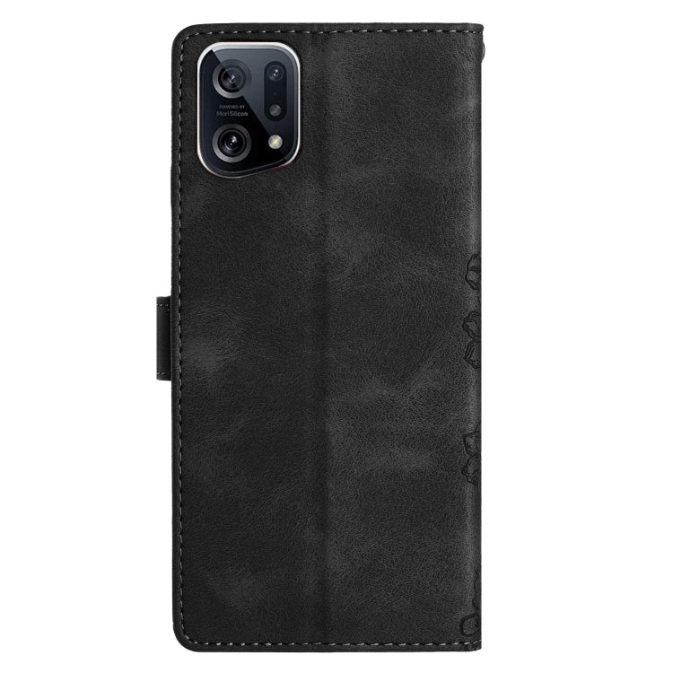 For OPPO Find X5 Pro Cherry Blossom Butterfly Skin Feel Embossed PU Phone Case