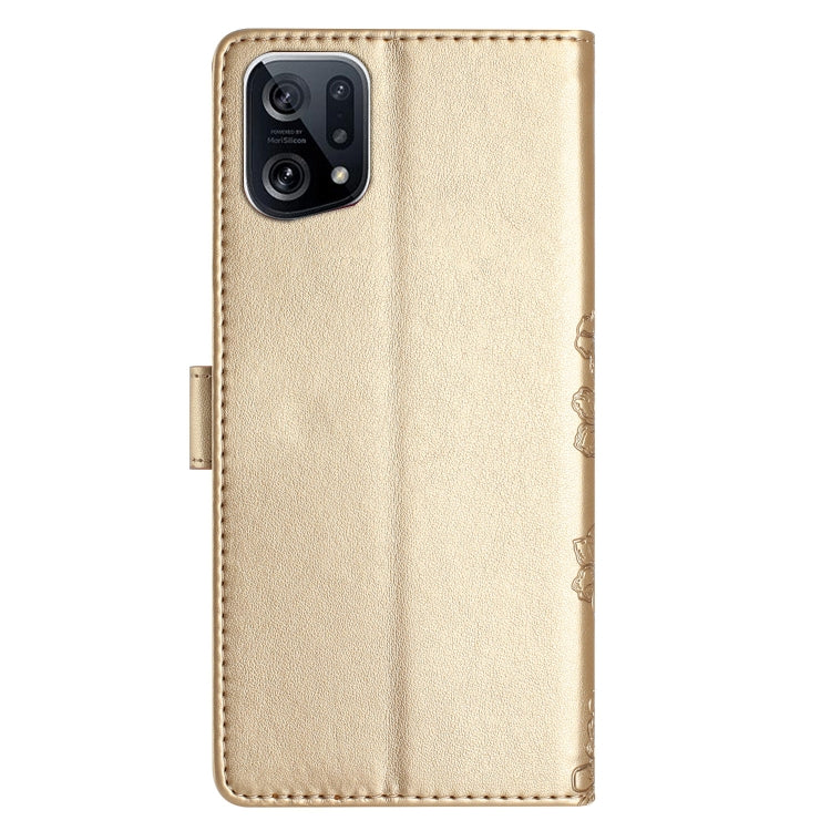 For OPPO Find X5 Pro Cherry Blossom Butterfly Skin Feel Embossed PU Phone Case