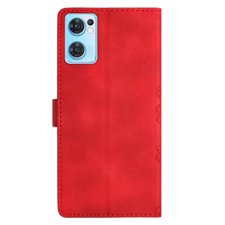 For OPPO Find X5 Lite / Reno7 5G Cherry Blossom Butterfly Skin Feel Embossed PU Phone Case