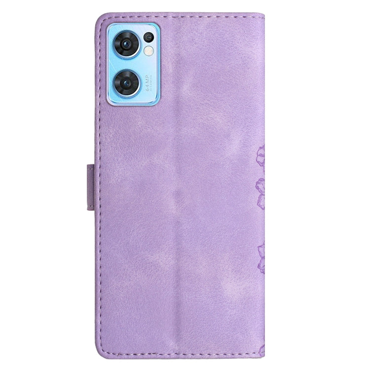 For OPPO Find X5 Lite / Reno7 5G Cherry Blossom Butterfly Skin Feel Embossed PU Phone Case