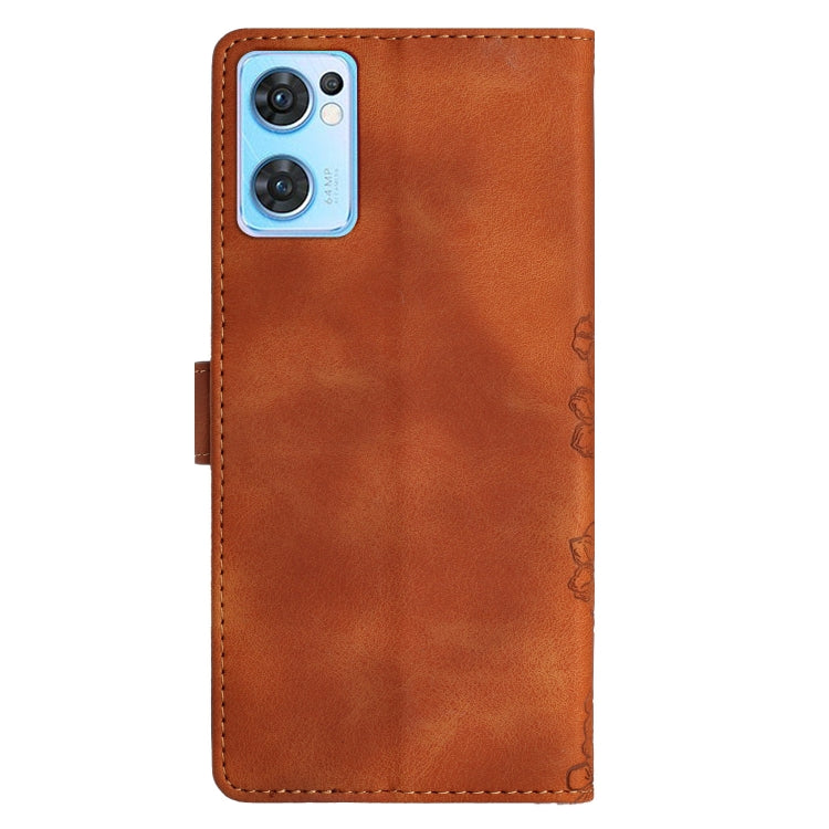 For OPPO Find X5 Lite / Reno7 5G Cherry Blossom Butterfly Skin Feel Embossed PU Phone Case