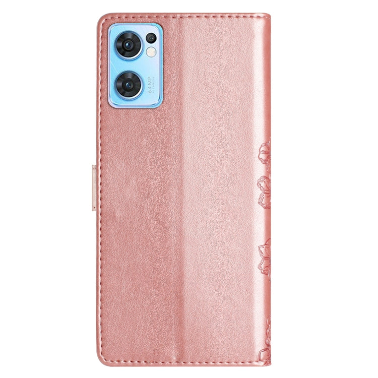 For OPPO Find X5 Lite / Reno7 5G Cherry Blossom Butterfly Skin Feel Embossed PU Phone Case