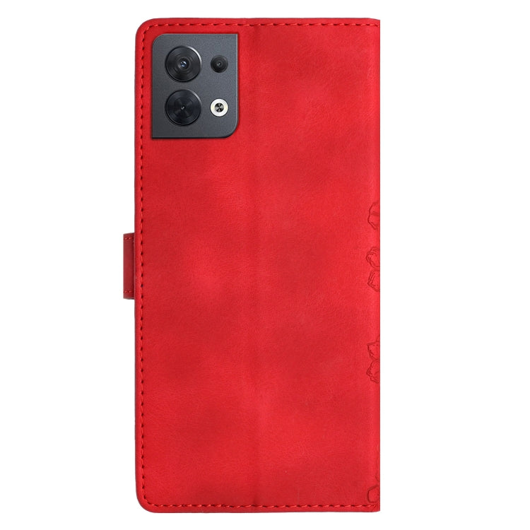 For OPPO Reno8 5G Global Cherry Blossom Butterfly Skin Feel Embossed PU Phone Case