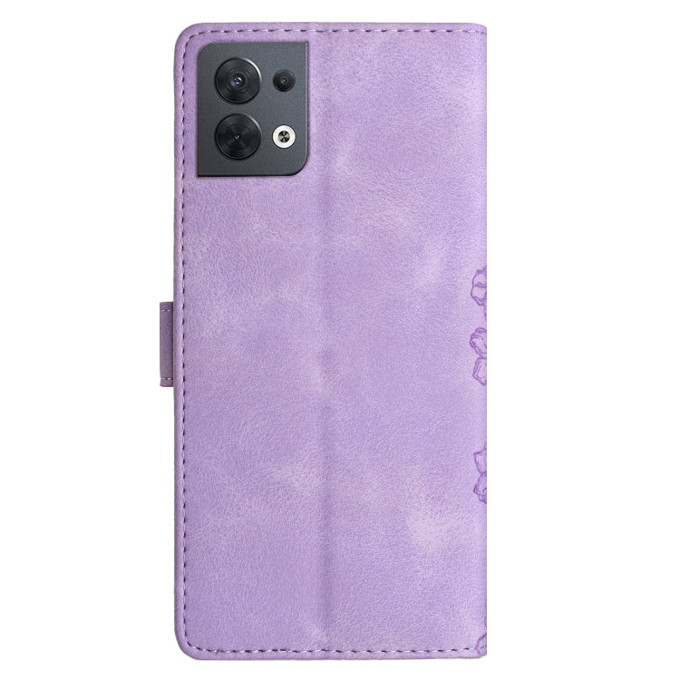 For OPPO Reno8 5G Global Cherry Blossom Butterfly Skin Feel Embossed PU Phone Case