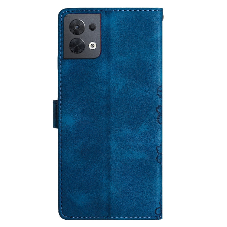 For OPPO Reno8 5G Global Cherry Blossom Butterfly Skin Feel Embossed PU Phone Case