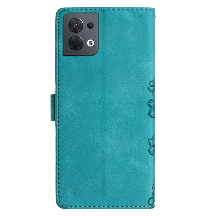 For OPPO Reno8 5G Global Cherry Blossom Butterfly Skin Feel Embossed PU Phone Case