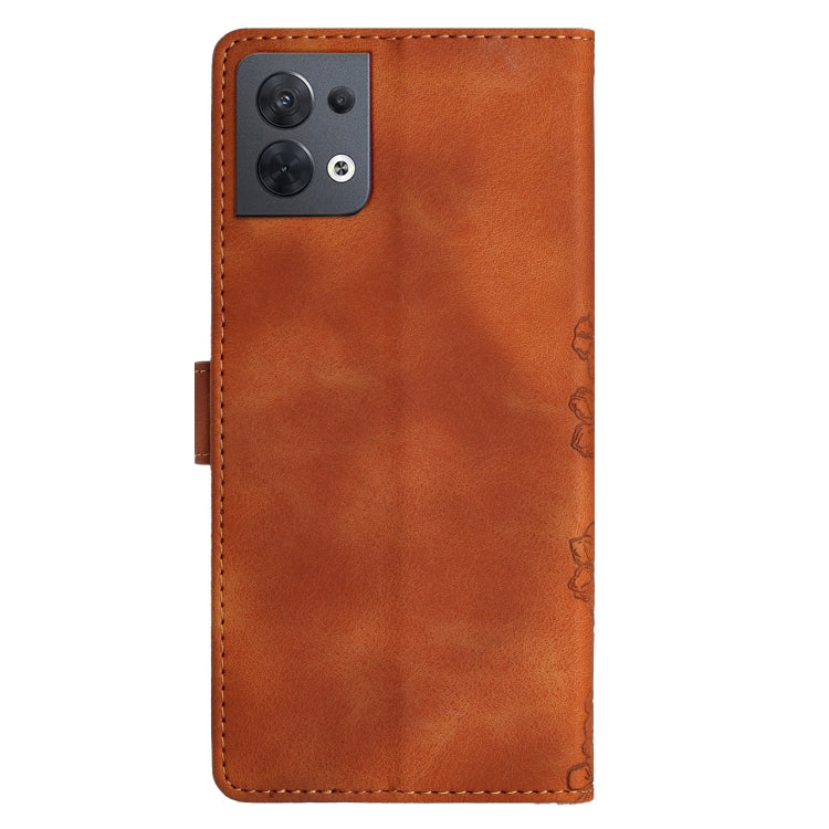 For OPPO Reno8 5G Global Cherry Blossom Butterfly Skin Feel Embossed PU Phone Case