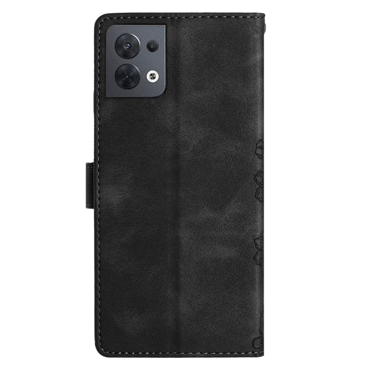 For OPPO Reno8 5G Global Cherry Blossom Butterfly Skin Feel Embossed PU Phone Case