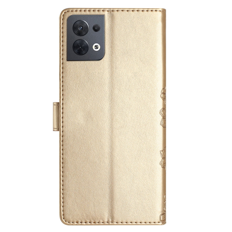 For OPPO Reno8 5G Global Cherry Blossom Butterfly Skin Feel Embossed PU Phone Case