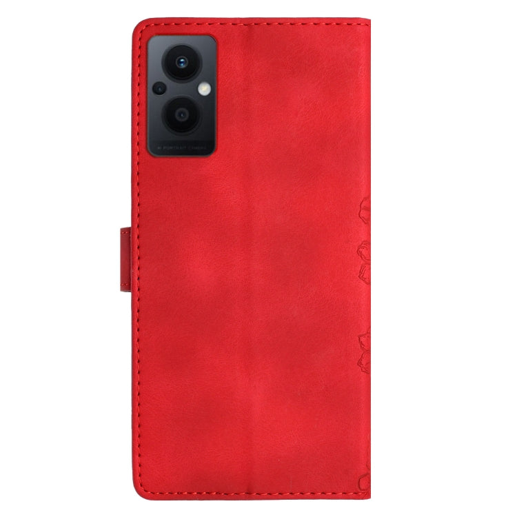 For OPPO Reno8 Lite 5G / Reno7 Z 5G Cherry Blossom Butterfly Skin Feel Embossed PU Phone Case