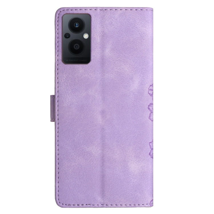 For OPPO Reno8 Lite 5G / Reno7 Z 5G Cherry Blossom Butterfly Skin Feel Embossed PU Phone Case