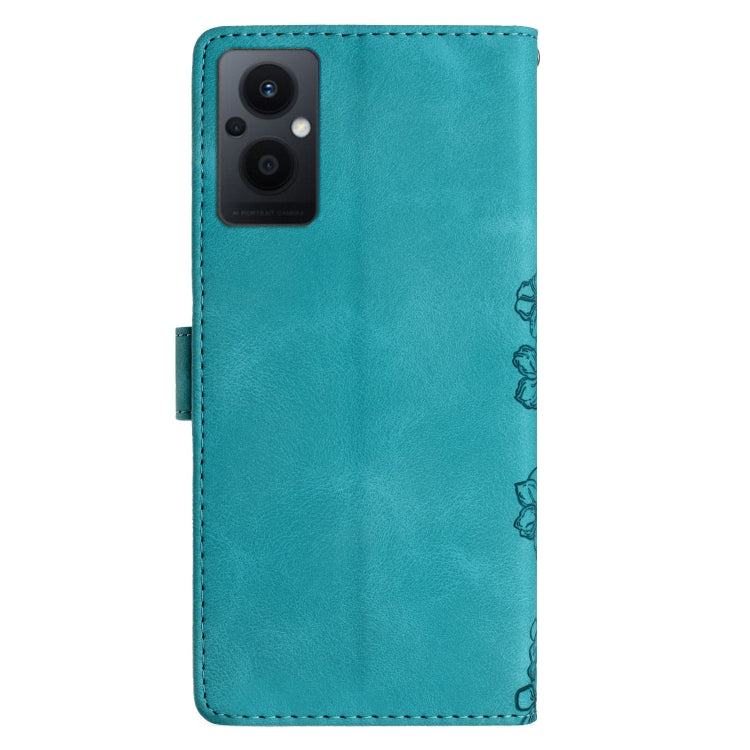 For OPPO Reno8 Lite 5G / Reno7 Z 5G Cherry Blossom Butterfly Skin Feel Embossed PU Phone Case