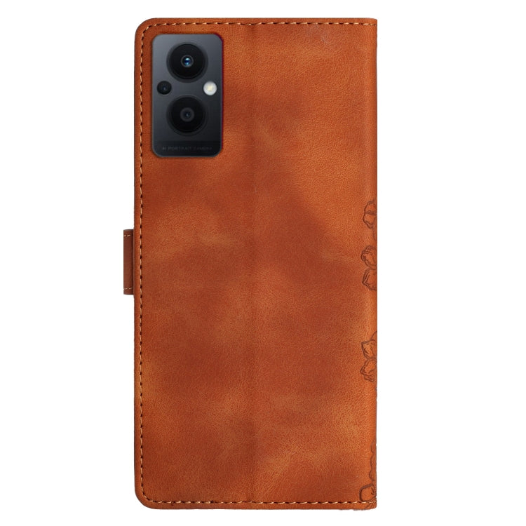 For OPPO Reno8 Lite 5G / Reno7 Z 5G Cherry Blossom Butterfly Skin Feel Embossed PU Phone Case